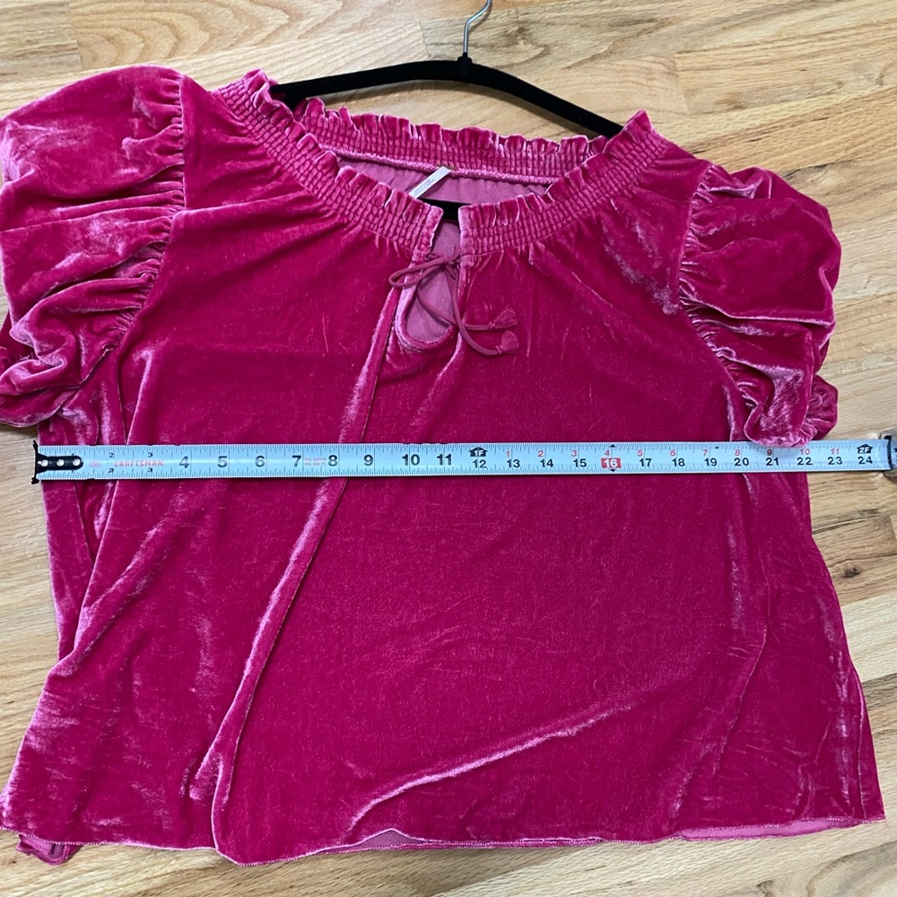 Free People Pink Velvet Blouse Teresa Boho Festival XL Crop Bubble - Picture 8 of 10